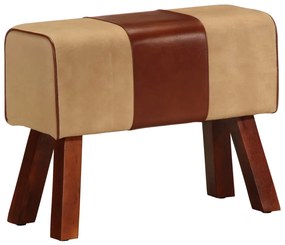 vidaXL Boque de ginásio 58 cm couro genuíno castanho/mangueira maciça