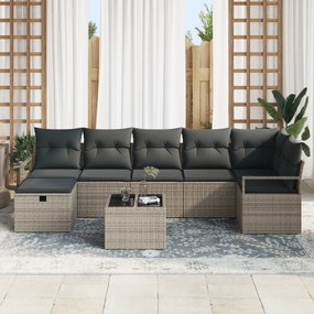 Conjunto de Sofá de Jardim de 8 Peças com Almofadas Cinza Rattan Polié