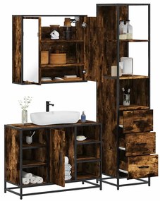 vidaXL 3 pcs conjunto de móveis WC madeira processada carvalho fumado