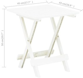 Mesa de jardim dobrável 45x43x50 cm plástico branco