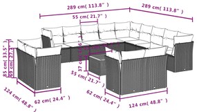 14 pcs conj. sofás jardim c/ almofadões vime PE bege misturado