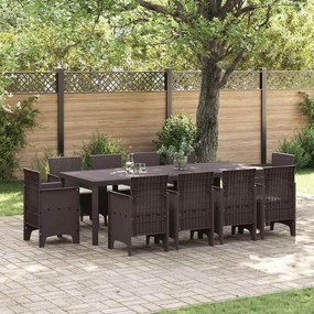 vidaXL Conjunto de Jantar para Jardim 11 pcs Castanho Rattan Polt