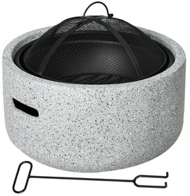 Outsunny Brasero Exterior Redondo Brasero para Jardim com Atizador Protetor de Faíscas e Grade Ø45x34 cm Cinzento | Aosom Portugal