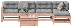 6 pcs conj. lounge jardim c/ almofadões madeira douglas maciça