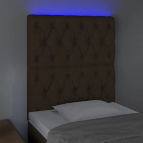 Cabeceira de cama c/ luzes LED tecido 80x7x118/128 cm castanho