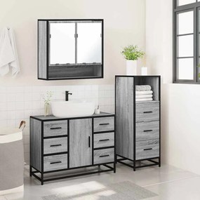 3 pcs Conjunto móveis casa de banho madeira proc. cinza sonoma