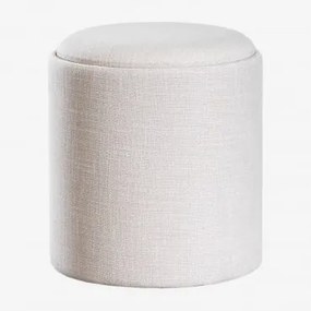 Pufe Redondo Estofado Berkeleni Com Bandeja E Armazenamento Ø40 Cm & Linho Beige Creme - Sklum