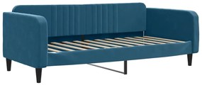 Sofá-cama com gavetão e colchões 90x200 cm veludo azul