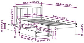 Cama sem colchão 100x200 cm madeira de pinho maciça