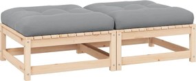vidaXL Apoio de pés p/ jardim c/ almofadões 2 pcs pinho maciço