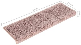 Tapete/carpete p/ degraus 15 pcs 65x21x4cm branco e cor-de-rosa
