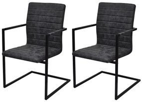 vidaXL Cadeiras de jantar cantilever 2 pcs couro artificial preto