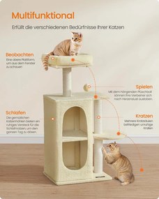 Árvore para gatos pequena com 2 cavernas e 1 plataforma bege