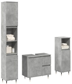 3 pcs conj. móveis casa banho derivados madeira cinza cimento