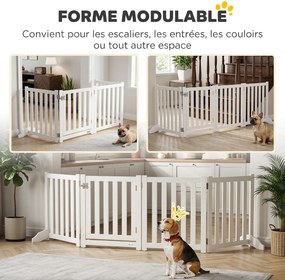 Barreira de Segurança para Cães Dobrável, 205 x 30 x 60 cm, 4 Painéis com Porta, Branco