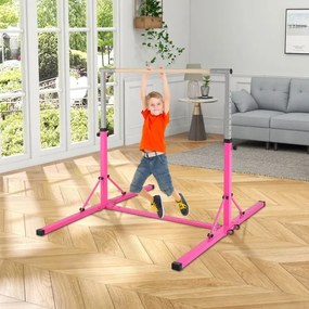 Barra de ginástica infantil dobrável com 13 alturas ajustáveis Estrutura triangular para ginásio em casa Carga 100 kg Rosa