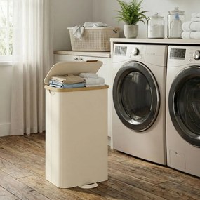 Cesto de roupa suja com tampa, 100L, 42 x 32 x 75 cm Branco Creme