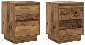 Mesas de Cabeceira  com Luzes de LED 2 pcs Madeira Velha 39x34.5x50 cm