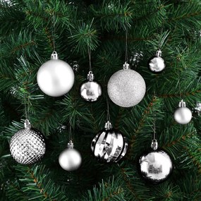Conjunto de 103 bolas de Natal com diversos tamanhos e padrões Prateado