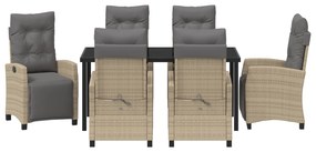 Conjunto de Jantar Jardim 7 Peças Bege Rattan Poliéster