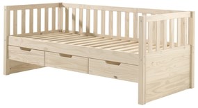 Cama infantil FRITZ (90x200) com 3 gavetas + Gaveta inferior + Estrado Natural