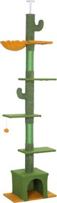 PawHut Arranhador para Gatos de Chão a Teto de 230-275 cm com Altura Ajustável Postes de Sisal e Bola de Brincar Verde | Aosom Portugal