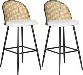 HOMCOM Conjunto de 2 Bancos de Bar Bancos Altos de Cozinha com Encosto de Vime Assento Estofado em Borrego 48x54x102 cm Creme | Aosom Portugal