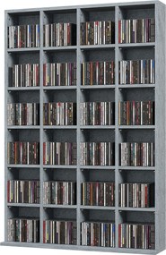Móvel multimédia 89 x 130,5 cm com capacidade para 456 CDs/336 DVDs - estante de madeira com prateleiras ajustáveis, cinzento