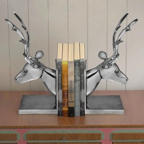 243478 vidaXL Cerra-livros em forma de veado 2 pcs alumínio prateado