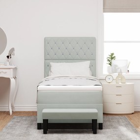 Cama Box Spring com Colchão &amp; Banco Cinzento-Claro 90x190 cm Veludo