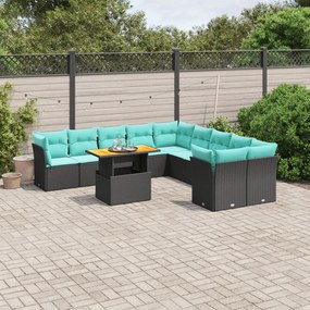 vidaXL 11 pcs conjunto sofás de jardim c/ almofadões vime PE preto
