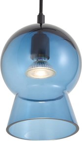 Candeeiro Pendente Retro Preto com Vidro Azul para Sistema de Calha Monofásico - Iconic Bell