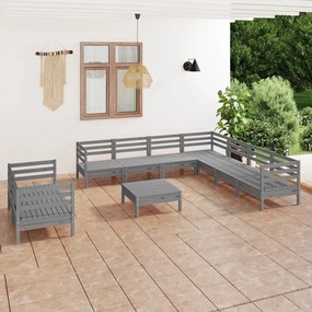 vidaXL 10 pcs conjunto lounge de jardim pinho maciço cinzento