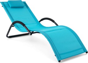 Espreguiçadeira de exterior com estrutura curva, apoio para a cabeça removível e apoios de braços ergonómicos, para jardim ou praia azul