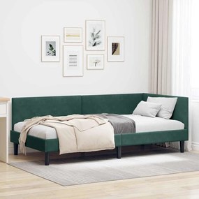 vidaXL Estrutura de Cama de Canto Verde Escuro 90 cm x 200 cm Veludo