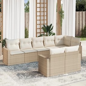 vidaXL 8 pcs conjunto de sofás p/ jardim com almofadões vime PE bege