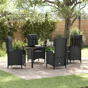 vidaXL Conjunto de Jantar de Jardim 5 Peças Preto Vime PE