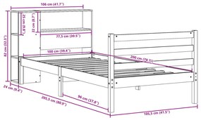 Cama com estante sem colchão 100x200 cm pinho maciço