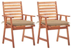 Cadeiras de jantar p/ jardim 2 pcs c/ almofadões acácia maciça