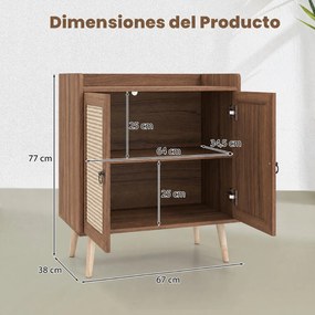 Armário de Arrumação, 67 x 38 x 77 cm, Portas de Rattan PE, Castanho