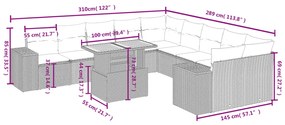 11 pcs conjunto sofás de jardim c/ almofadões vime PE preto