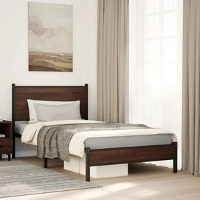 Estrutura de cama sem colchão 100x190cm metal carvalho castanho