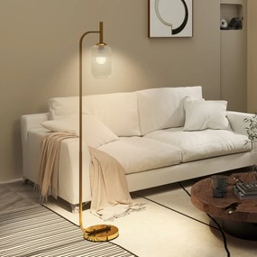 Candeeiro de base moderna com abajur de vidro e interruptor de pé para lâmpadas E27, dourado