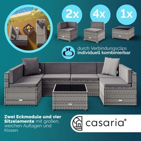 Conjunto de sofás de jardim em polyrattan com almofadas grossas para o encosto cinzento/antracite