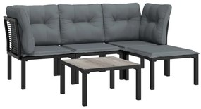 5 pcs conjunto lounge de jardim vime PE preto/cinzento