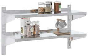 Estante parede 2 prateleiras 100x40x60 cm aço inoxidável prata