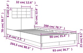 Estrutura de cama c/ cabeceira derivados madeira cinza sonoma