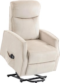 HOMCOM Poltrona Elevatória Reclinável 150° com Porta USB e Apoio para Pés, Efeito Linho, 74x92x110 cm, Branco Creme | Aosom Portugal