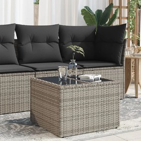 vidaXL Mesa de jardim com tampo de vidro 55x55x37 cm vime PE cinzento