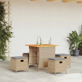 vidaXL 5 pcs conjunto de jantar p/ jardim com almofadões vime PE bege